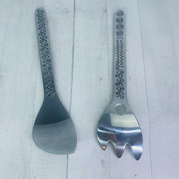 Wilton Armetale REGGAE Pewter Holloware Abstract Design 3 Piece Large Salad Set - Picture 9 of 11